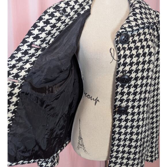 Giacca Houndstooth Wool Blend Coat Black and White Size Medium - Picture 10 of 16